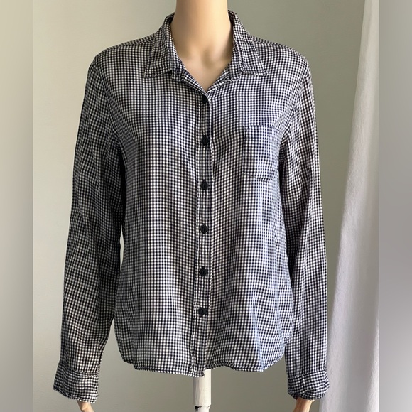 DENIM & SUPPLY Navy Blue Women's Gingham Plaid Button Up Tomboy Shirt Size Large - Picture 2 of 13